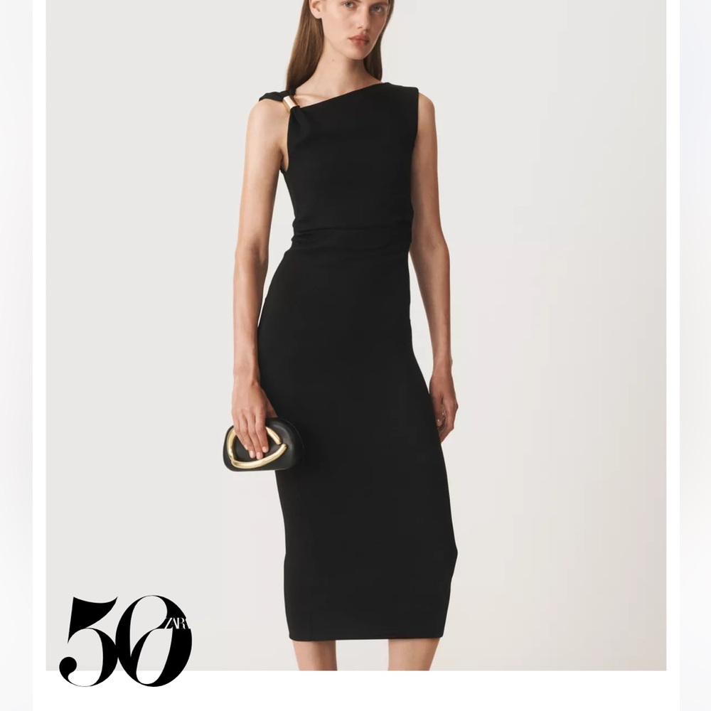Zara NWT asymmetric fitted dress 50th anniversary black 3391/376